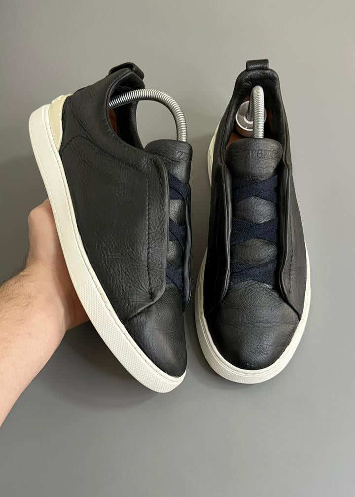 Zegna Triple Stitch Couro Azul Marinho