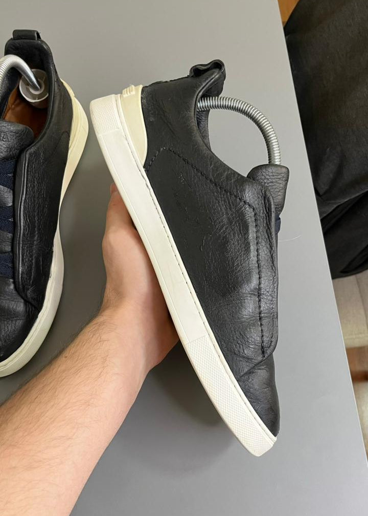 Zegna Triple Stitch Couro Azul Marinho