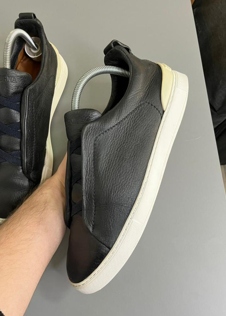 Zegna Triple Stitch Couro Azul Marinho
