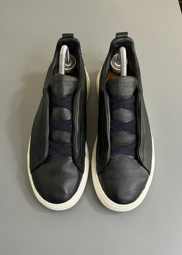 Zegna Triple Stitch Couro Azul Marinho