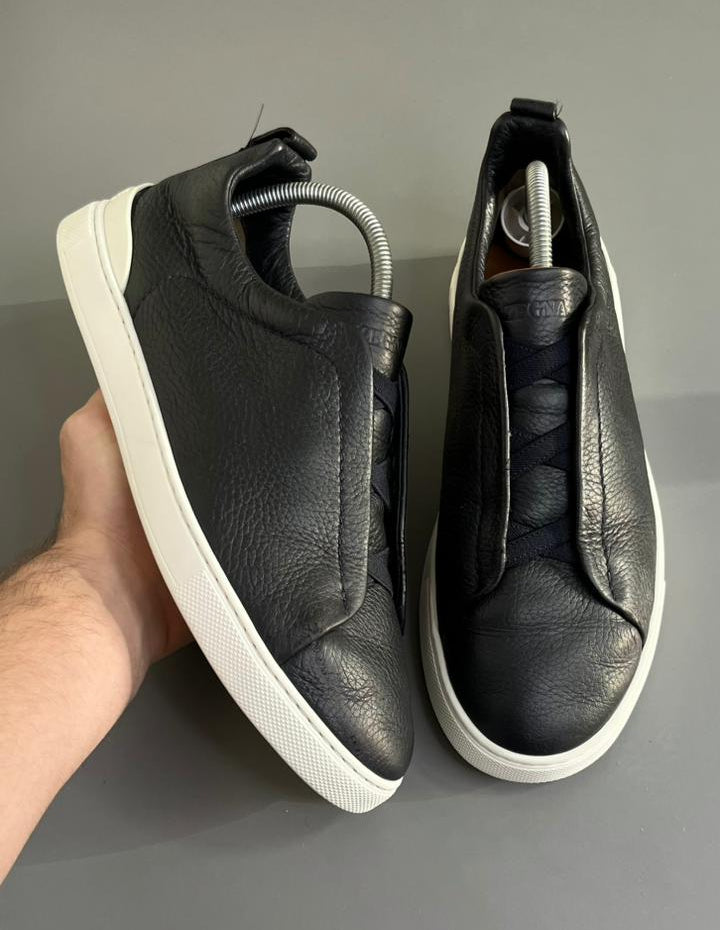 Zegna Triple Stitch Couro Azul Marinho