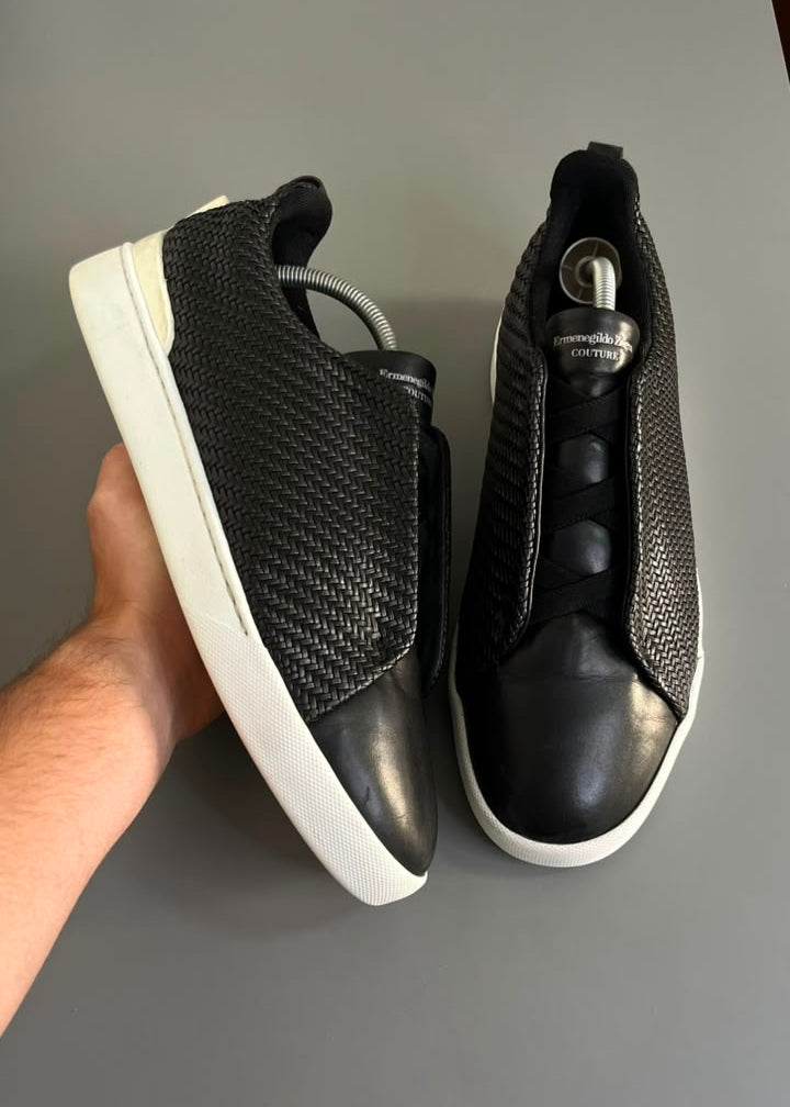 Zegna Triple Stitch Couro Preto