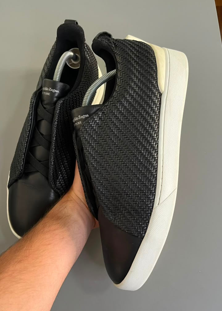 Zegna Triple Stitch Couro Preto