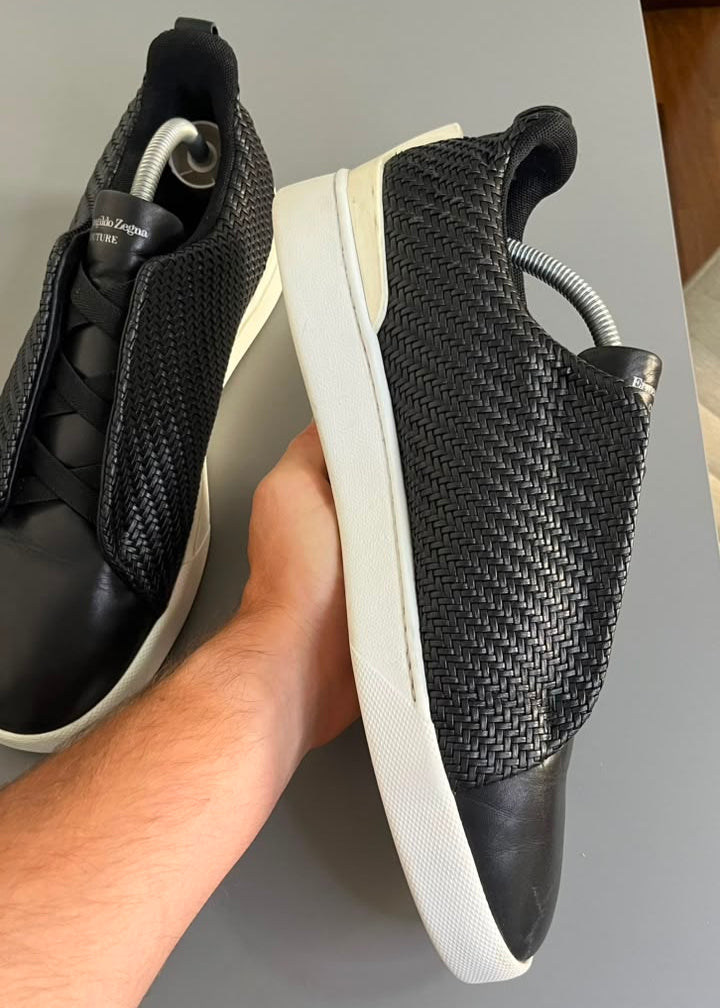 Zegna Triple Stitch Couro Preto