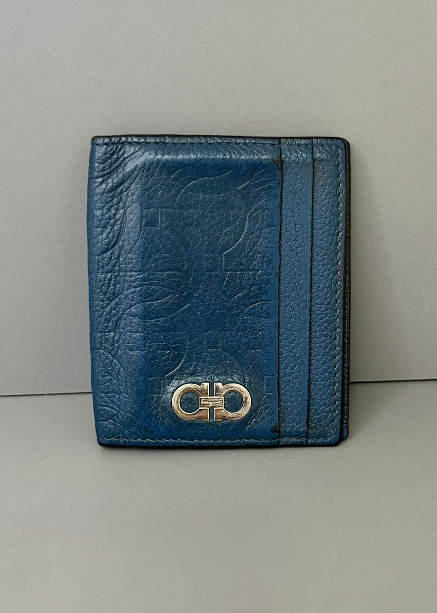 Porta Cartões Ferragamo Couro Azul