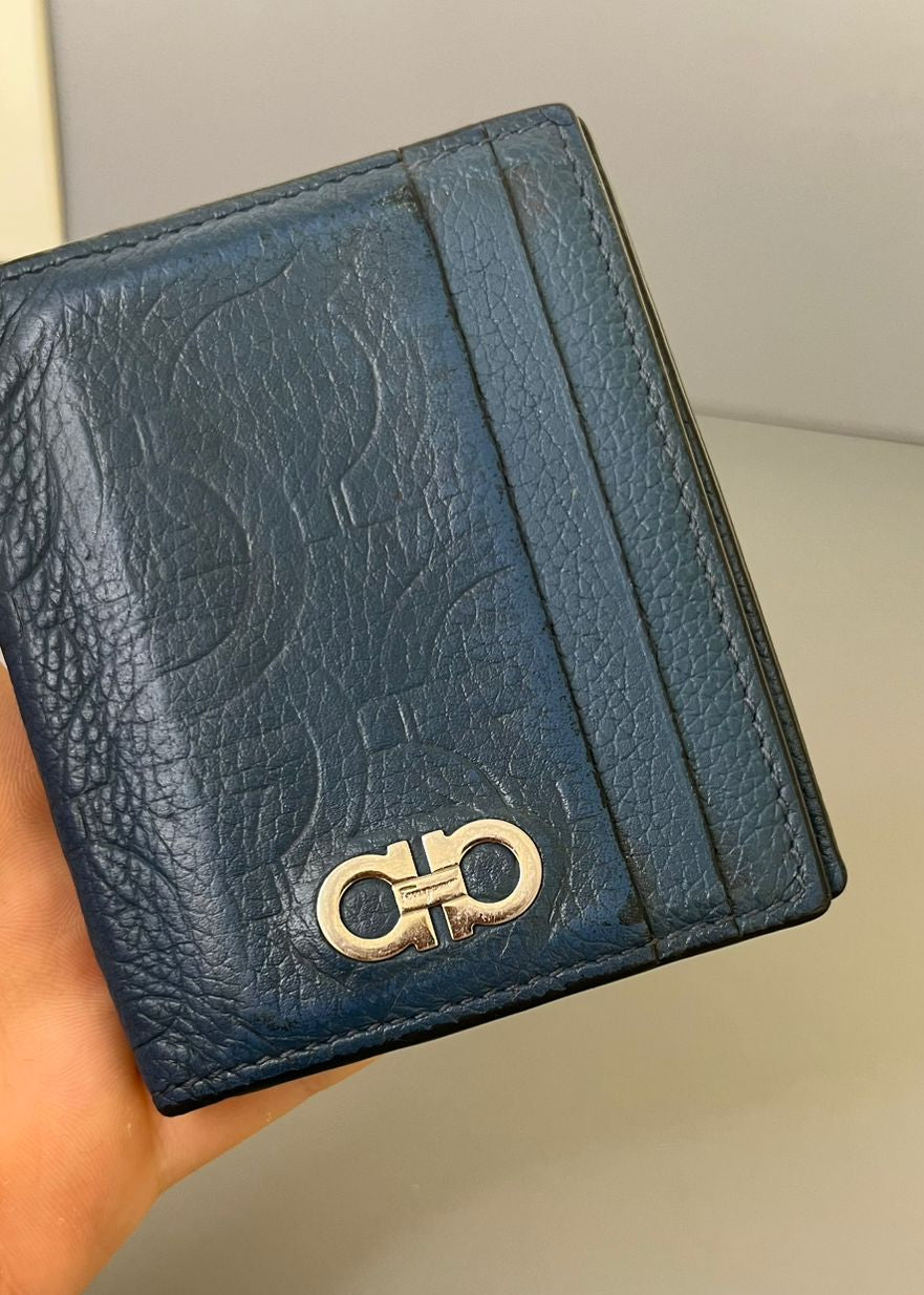 Porta Cartões Ferragamo Couro Azul