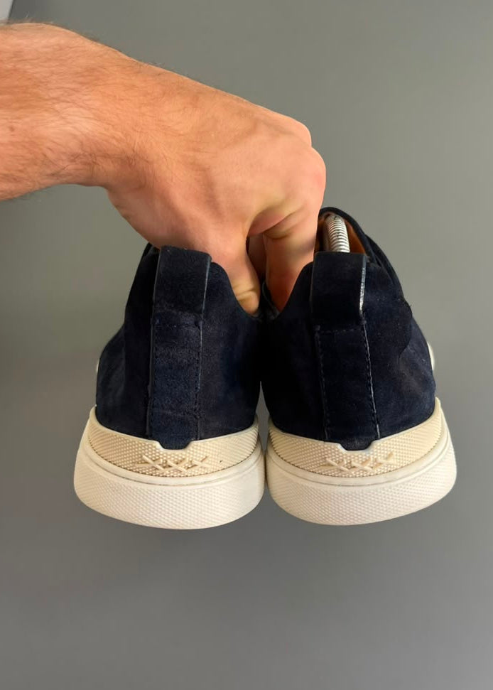 Zegna Triple Stitch Couro e Camurça Azul Marinho