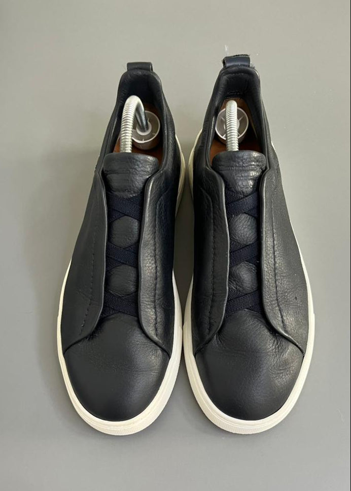 Zegna Triple Stitch Couro Azul Marinho