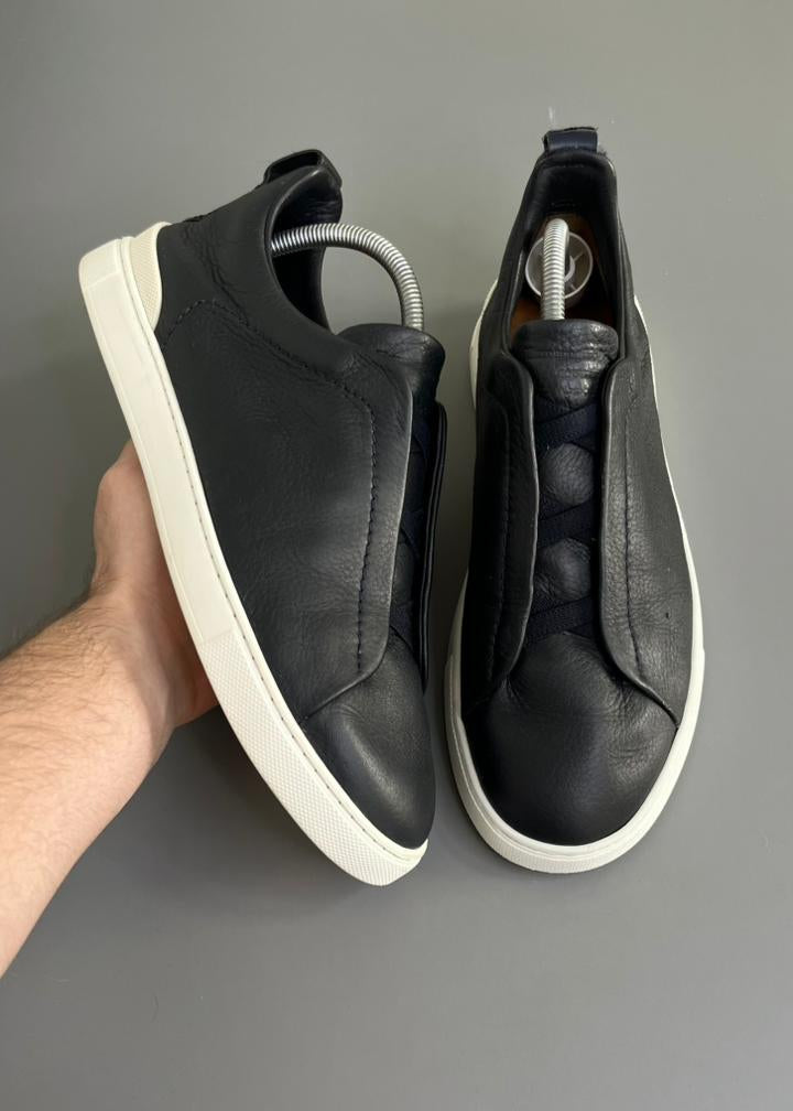 Zegna Triple Stitch Couro Azul Marinho