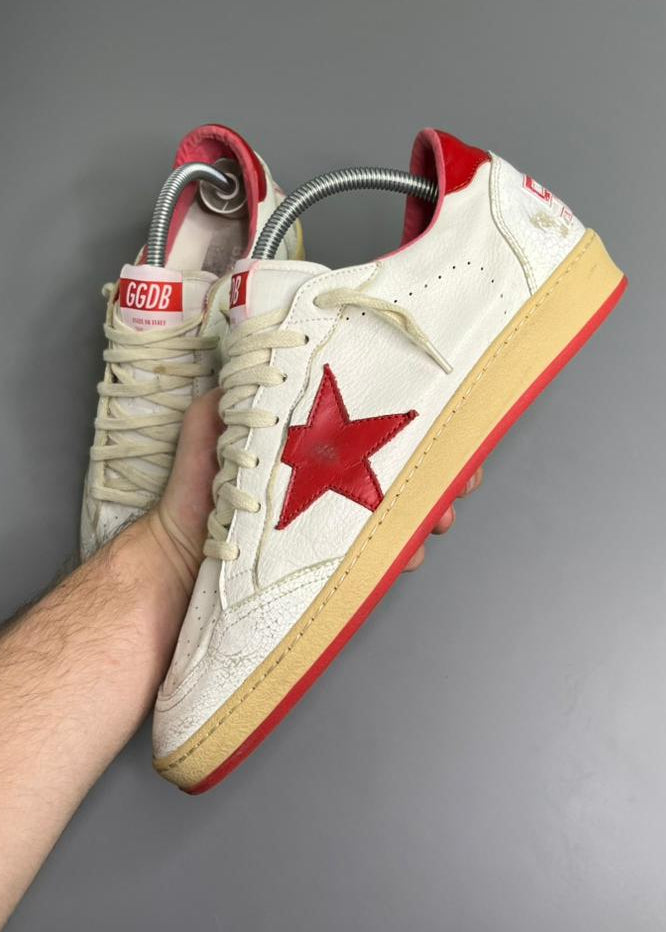 Golden Goose Ball Star Couro Branco e Vermelho
