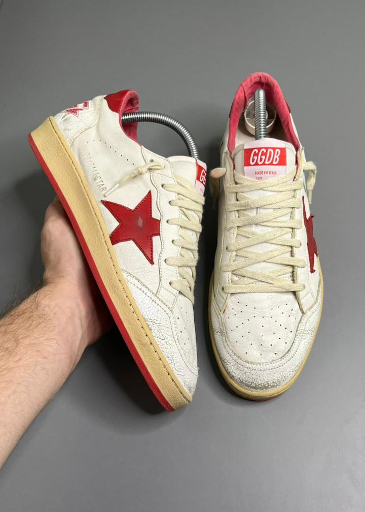 Golden Goose Ball Star Couro Branco e Vermelho