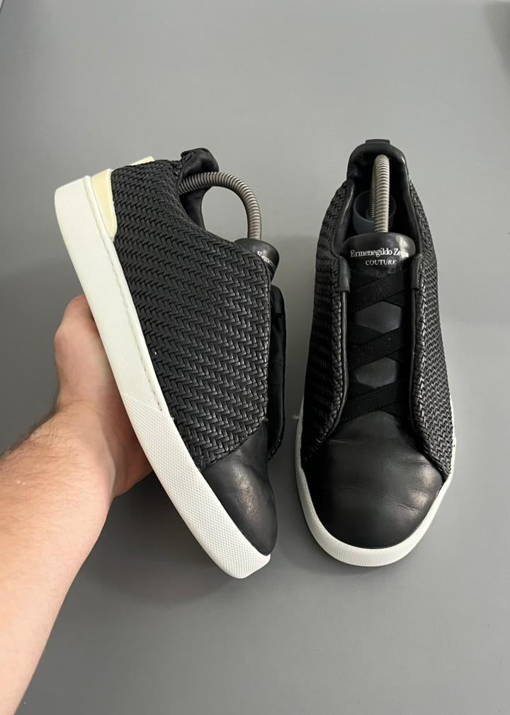 Zegna Triple Stitch Couro Preto