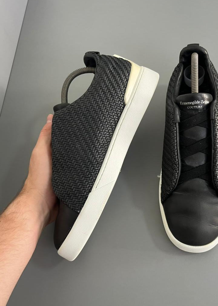 Zegna Triple Stitch Couro Preto
