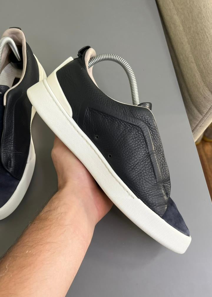 Zegna Triple Stitch couro e Camurça Azul Marinho