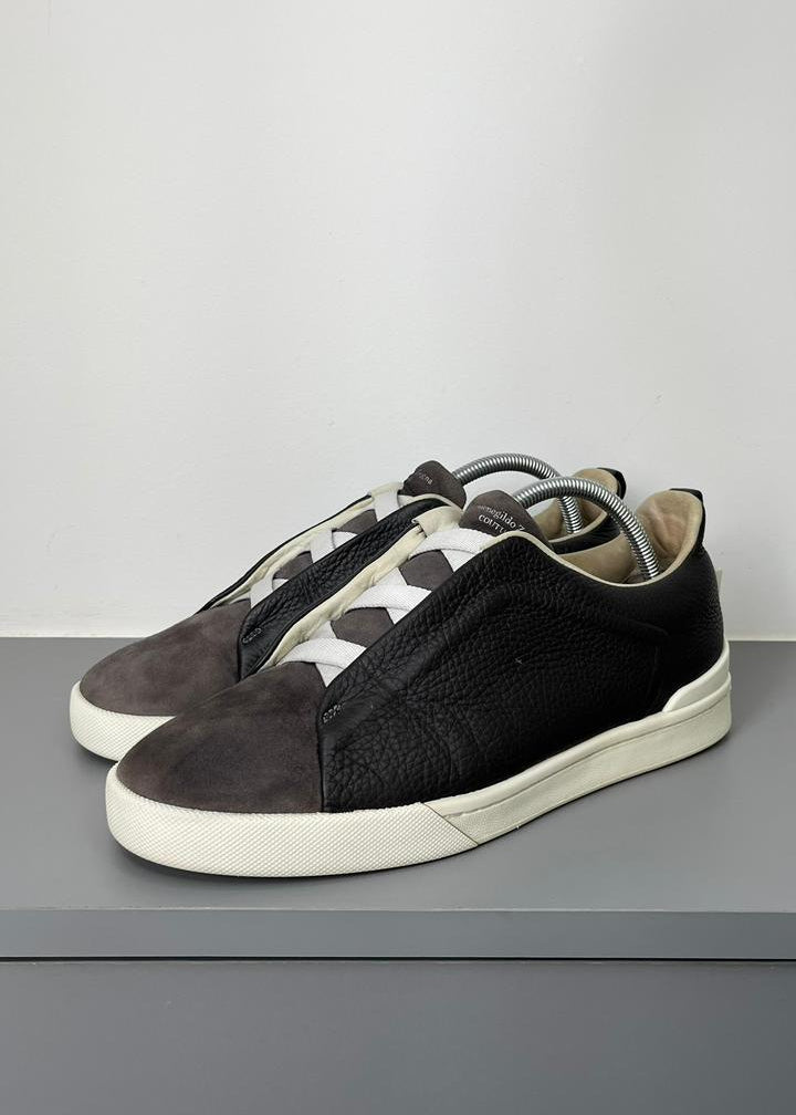 Tênis Zegna Triple Stitch Cinza couro e camurça