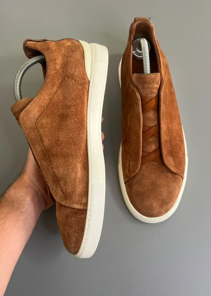 Zegna Triple Stitch Camurça Marrom