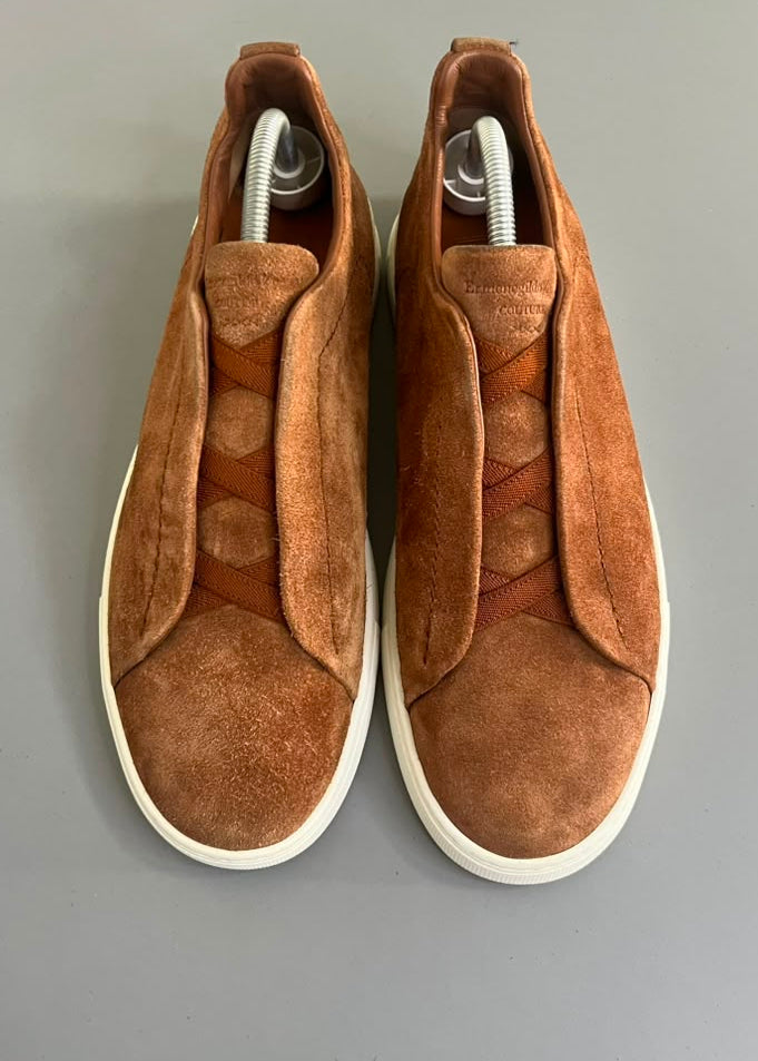 Zegna Triple Stitch Camurça Marrom
