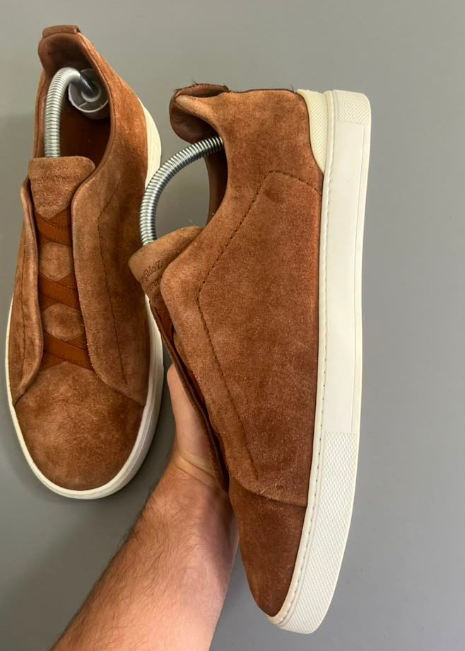 Zegna Triple Stitch Camurça Marrom