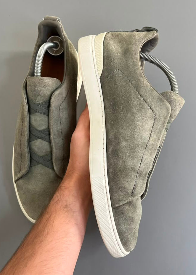 Zegna Triple Stitch Camurça Cinza / Verde