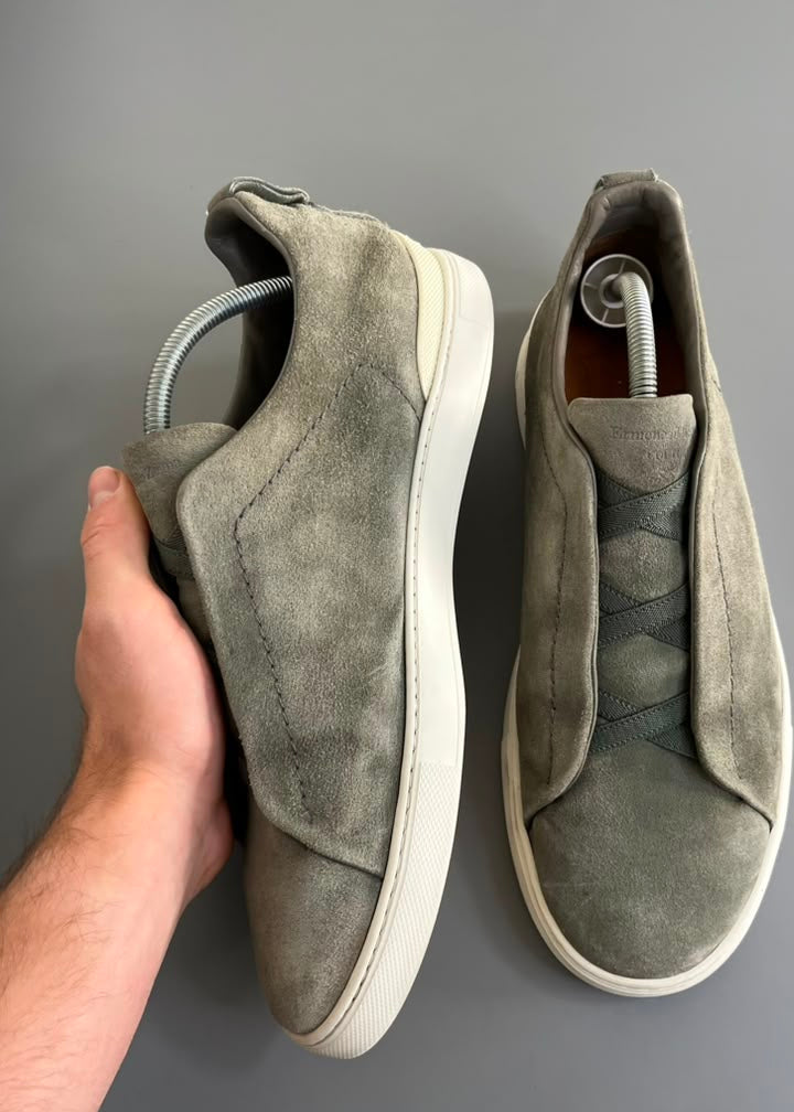 Zegna Triple Stitch Camurça Cinza / Verde