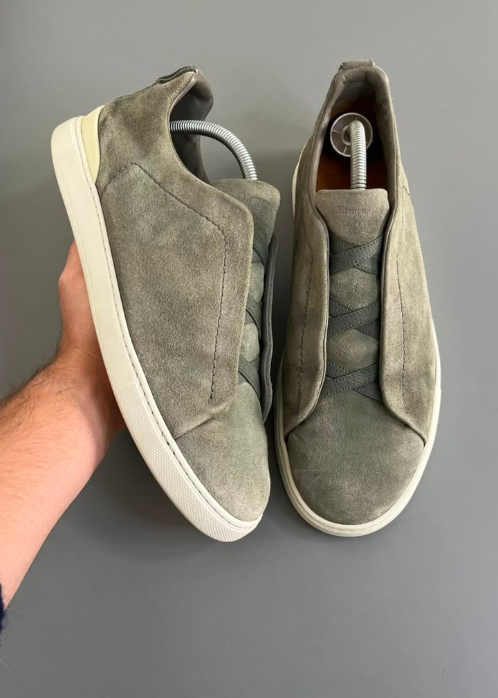 Zegna Triple Stitch Camurça Cinza / Verde