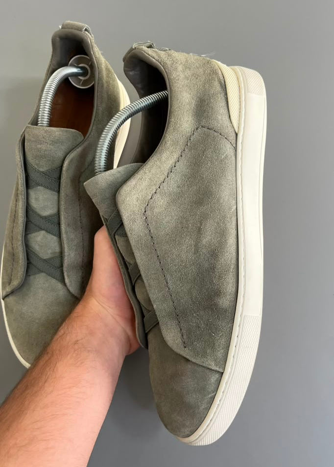 Zegna Triple Stitch Camurça Cinza / Verde