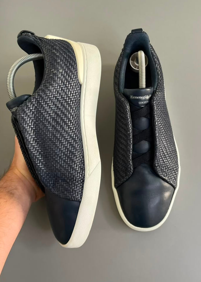 Zegna Triple Stitch Couro Azul Marinho