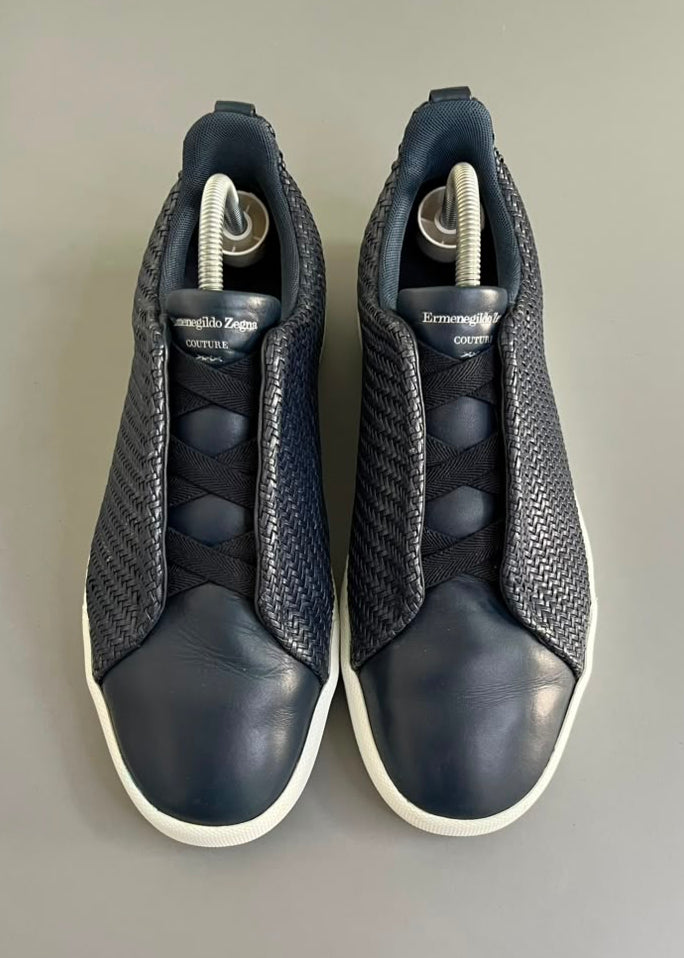 Zegna Triple Stitch Couro Azul Marinho