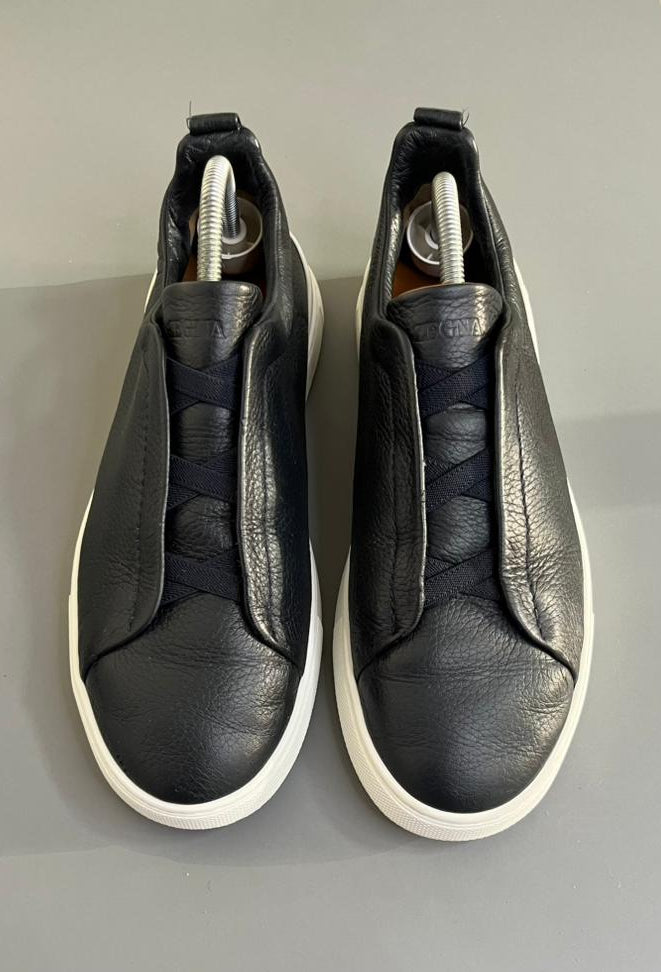 Zegna Triple Stitch Couro Azul Marinho