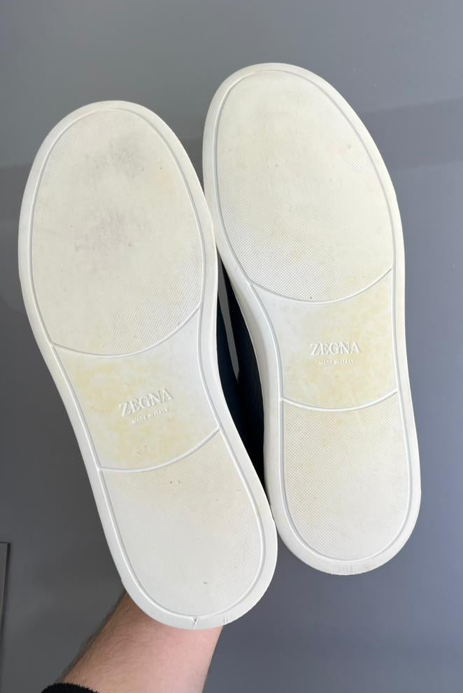 Zegna Triple Stitch Couro Azul Marinho