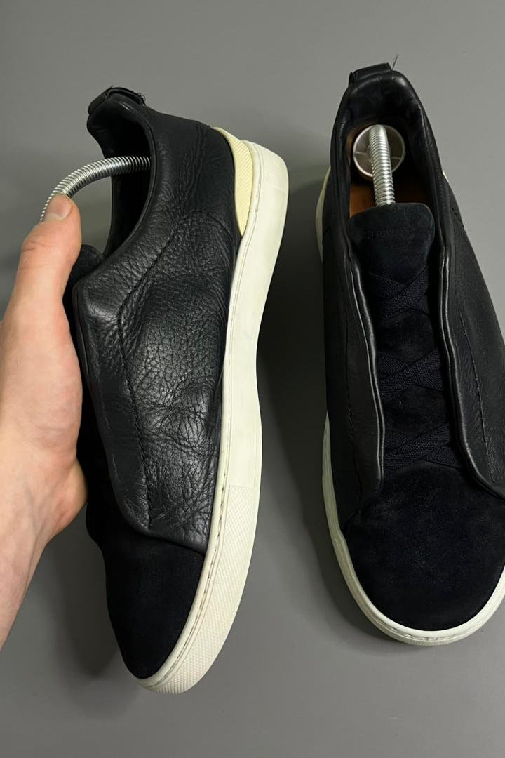 Tênis Zegna Triple Stitch Azul Marinho Couro e Camurça 2