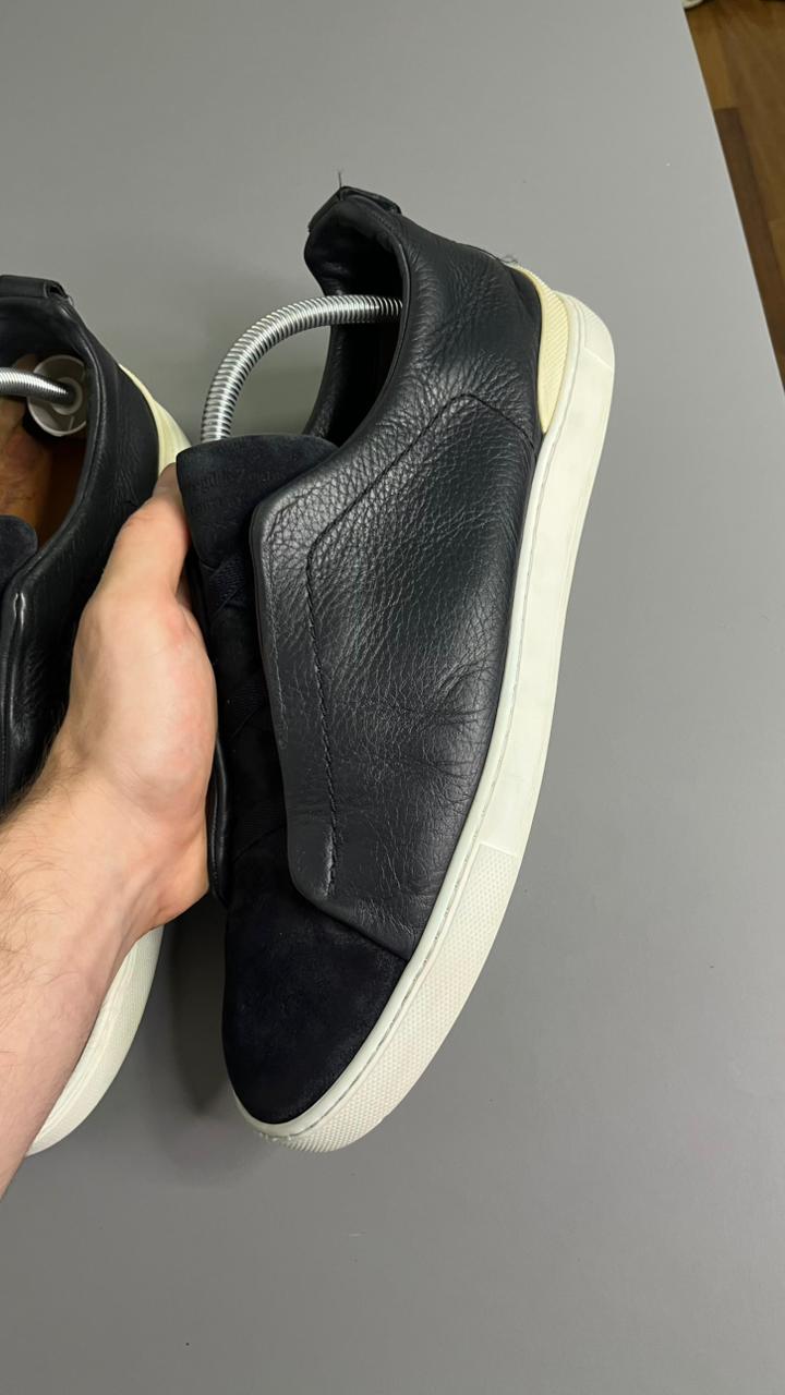 Tênis Zegna Triple Stitch Azul Marinho Couro e Camurça 1