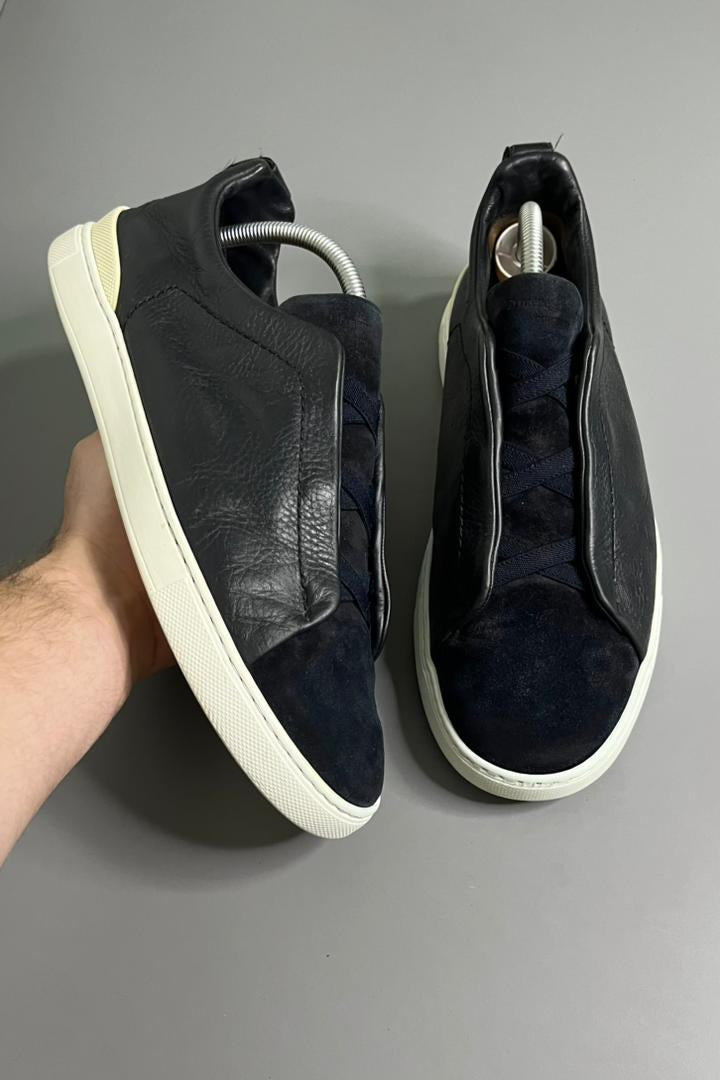 Tênis Zegna Triple Stitch Azul Marinho Couro e Camurça 3
