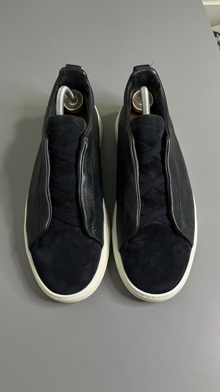 Tênis Zegna Triple Stitch Azul Marinho Couro e Camurça 5