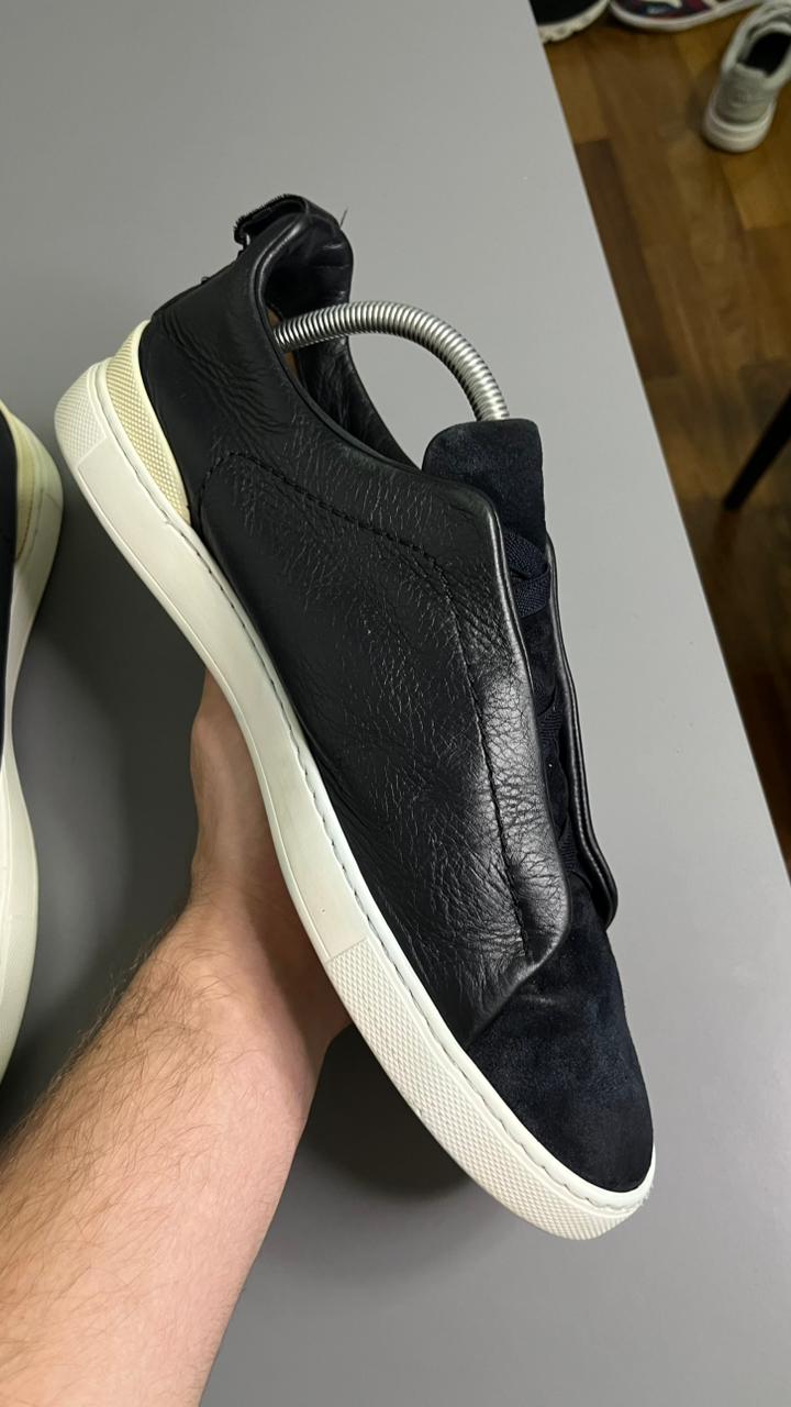 Tênis Zegna Triple Stitch Azul Marinho Couro e Camurça 4